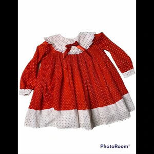 Vtg Sears Perma-Prest Red/White Dot Toddler Dress